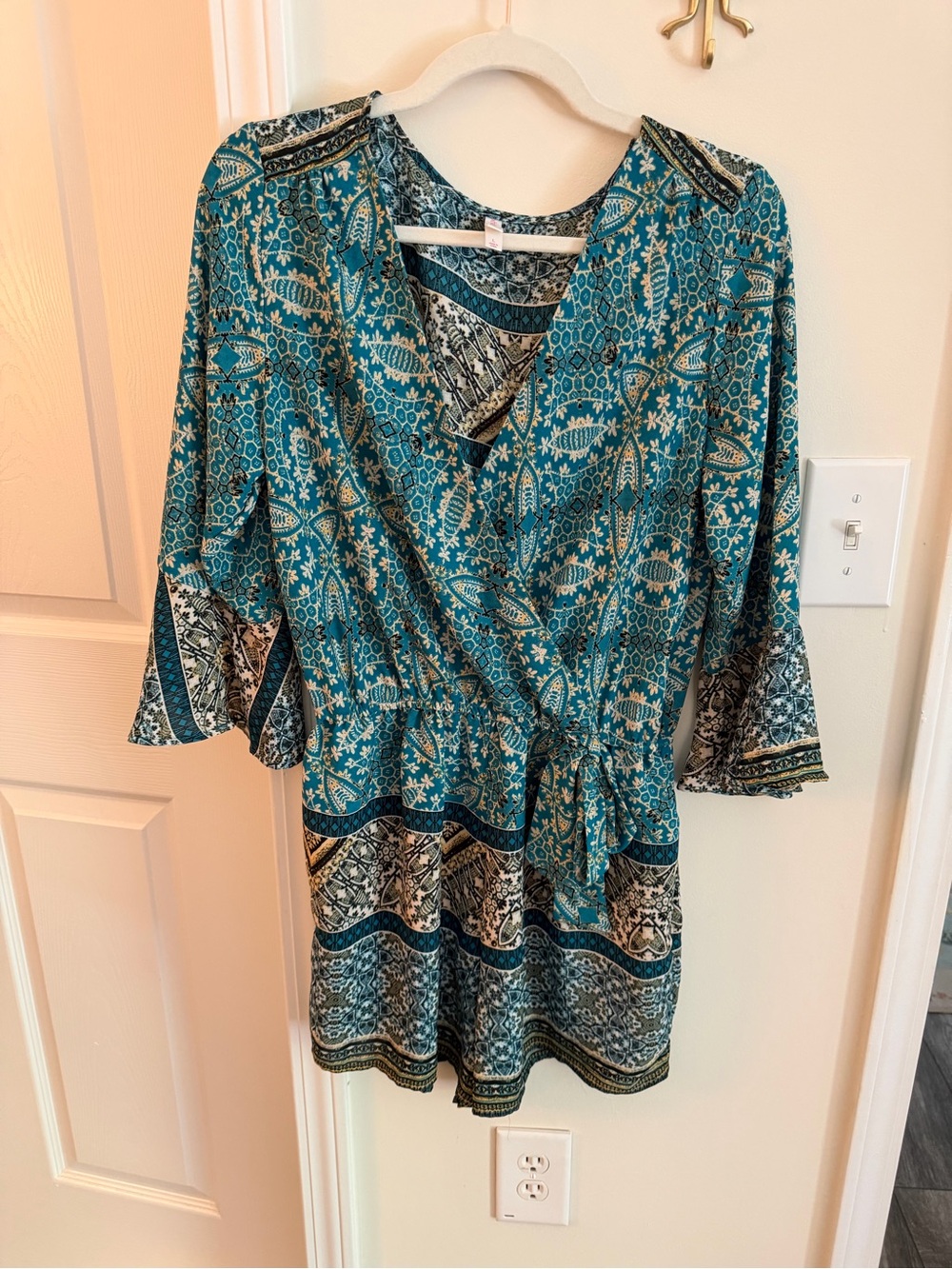 Faux wrap front bohemian romper